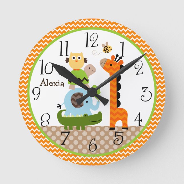 Personalized Jungle Stack Animals Nursery Clock (Front)