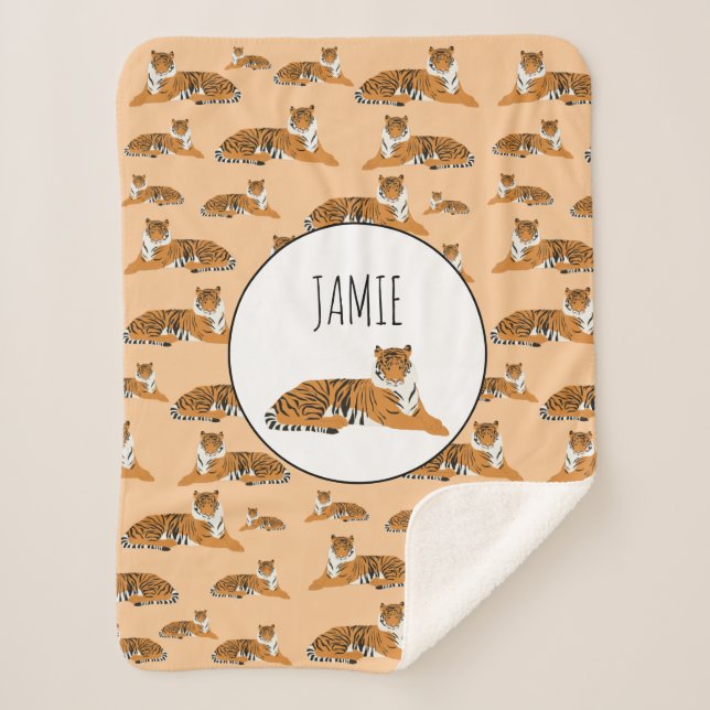 Personalized Jungle Tiger Animal Pattern Sherpa Blanket (Front)