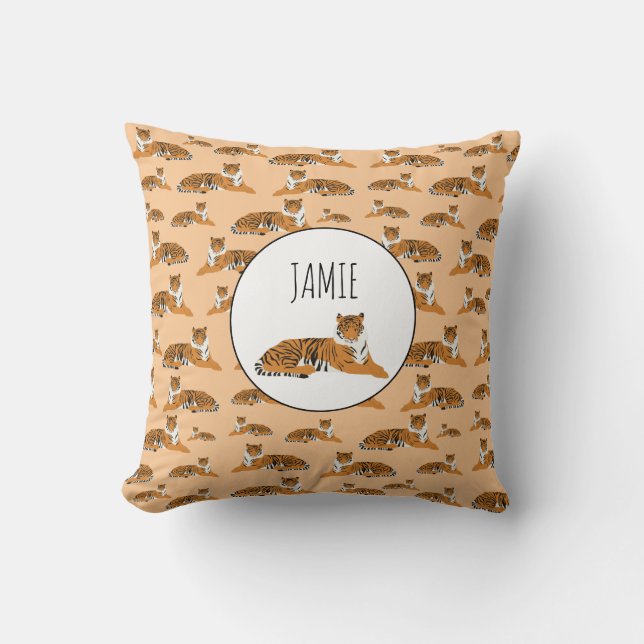 Personalized Jungle Tiger Animal Pattern  Throw Pillow (Front)
