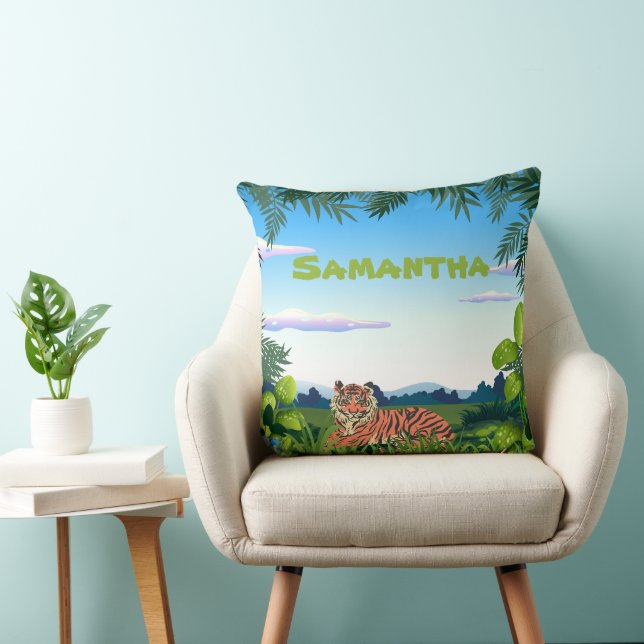 Personalized Jungle Tiger Throw Pillow (Chair)