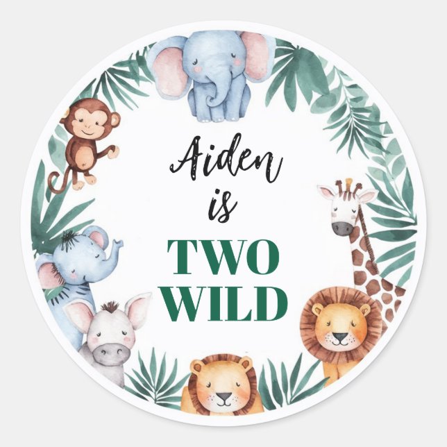 Personalized Jungle Two Wild Birthday  Classic Round Sticker (Front)