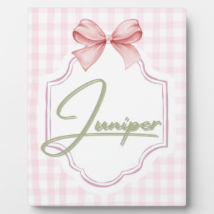 Personalized Juniper Baby Girl Nursery BowGingham Plaque