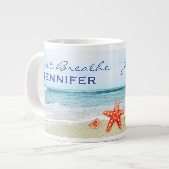 Personalized Just Breathe at the Beach Large Coffee Mug (Front Left)