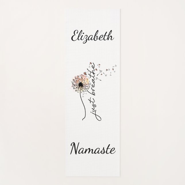 Personalized Just Breathe Dandelion Butterfly Yoga Yoga Mat (Front)