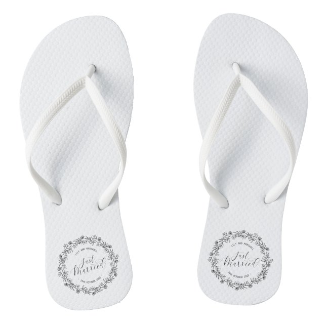 Personalized Just Married Floral | Flip Flops (Footbed)