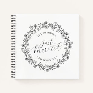 Personalized Just Married Floral   Guestbook Notebook