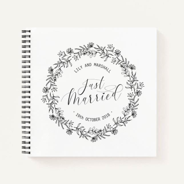 Personalized Just Married Floral | Guestbook Notebook (Front)