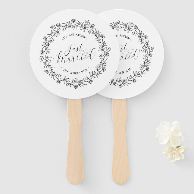 Personalized Just Married Floral | Hand Fans (Front and Back)