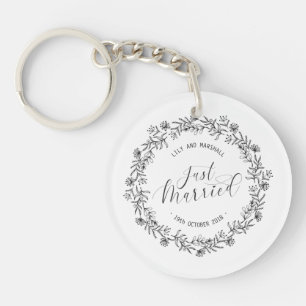 Personalized Just Married Floral   Keychain
