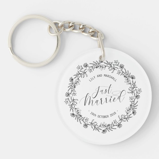 Personalized Just Married Floral | Keychain (Front)