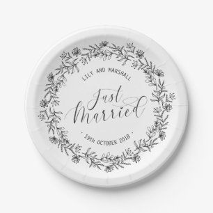 Personalized Just Married Floral   Paper Plate
