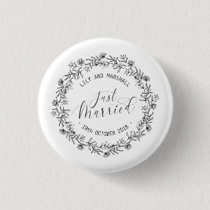 Personalized Just Married Floral   Pin Button