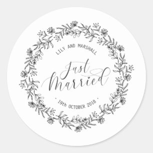 Personalized Just Married Floral   Sticker Seal