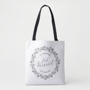 Personalized Just Married Floral Tote Bag