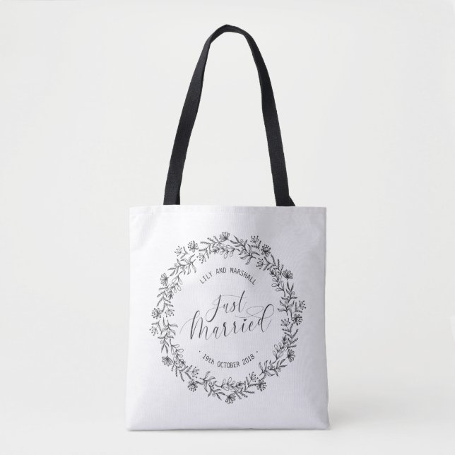 Personalized Just Married Floral | Tote Bag (Front)