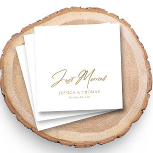 Personalized Just Married Gold Hand-lettered Napkin