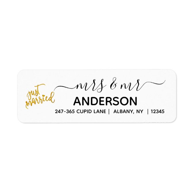 Personalized Just Married Gold Return Address Labe (Front)