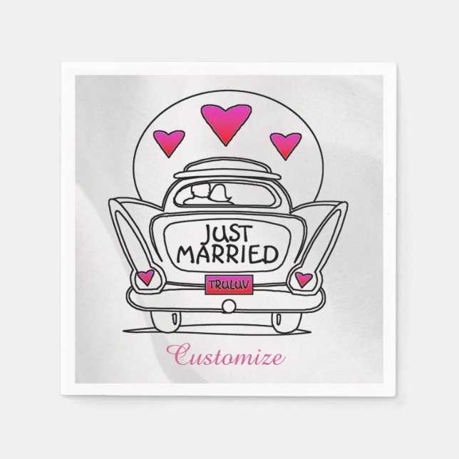 Personalized Just Married Honeymoon Car Napkins (Front)