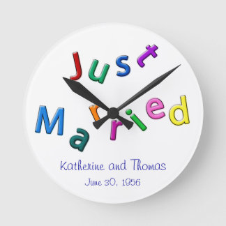 Personalized Just Married Jumbled Letters Round Clock