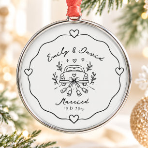 Personalized Just Married Wedding Car Christmas Metal Ornament