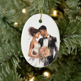 Personalized Just Married Wedding Couple Ceramic Ornament