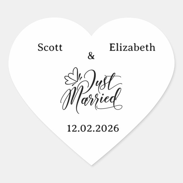 Personalized "Just Married" Wedding Heart Sticker (Front)