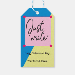 Personalized Just "write" Classroom Valentine Gift Tags