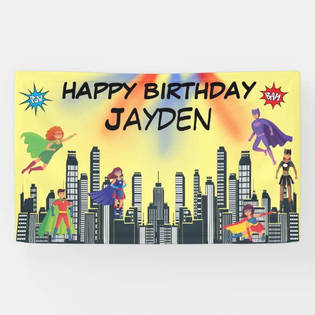 Personalized Justice Superhero Fab Colourful Flyin Banner (Horizontal)