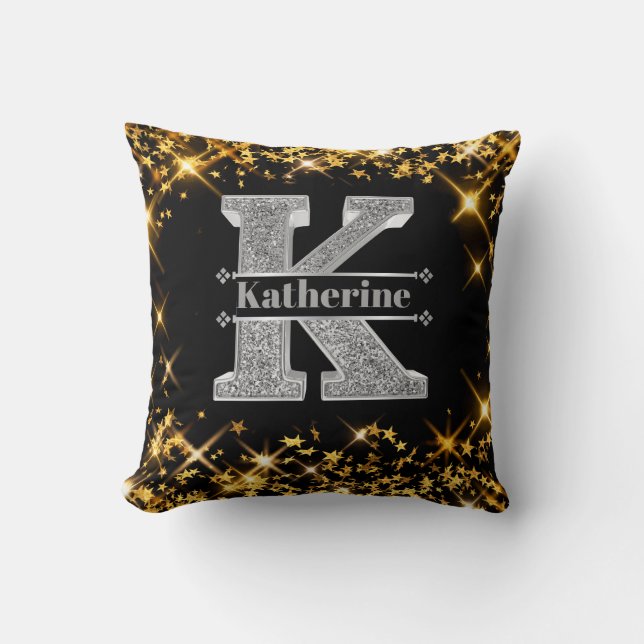 Personalized K Initial Silver Monogram Your Name Throw Pillow (Front)