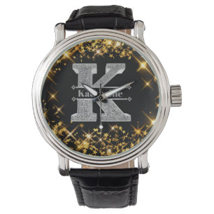Personalized K Initial Silver Monogram Your Name  Watch