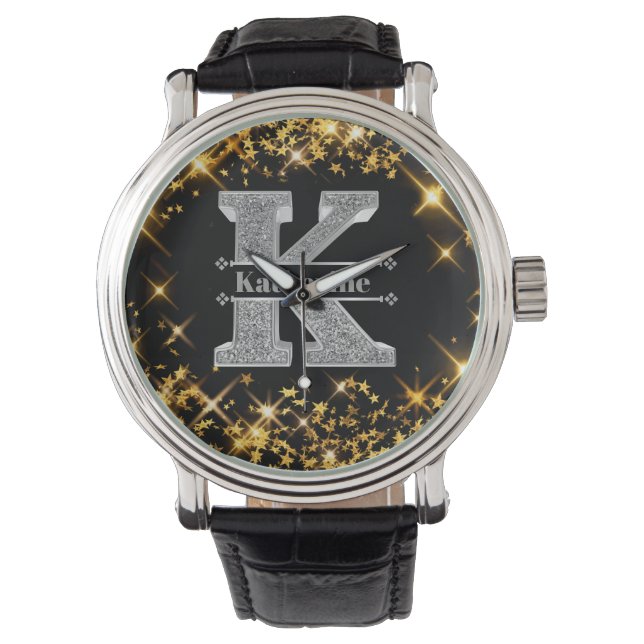 Personalized K Initial Silver Monogram Your Name  Watch (Front)