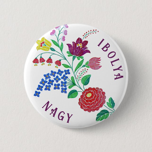 Personalized Kalocsai Flower Stem 2 Inch Round Button (Front)