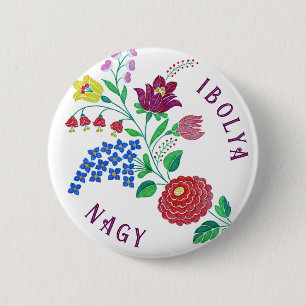Personalized Kalocsai Flower Stem 2 Inch Round Button