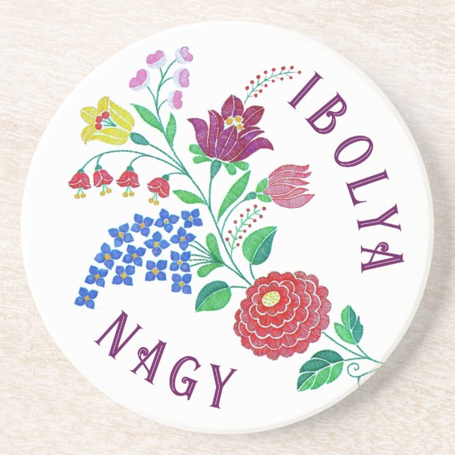 Personalized Kalocsai Flower Stem Coaster (Front)