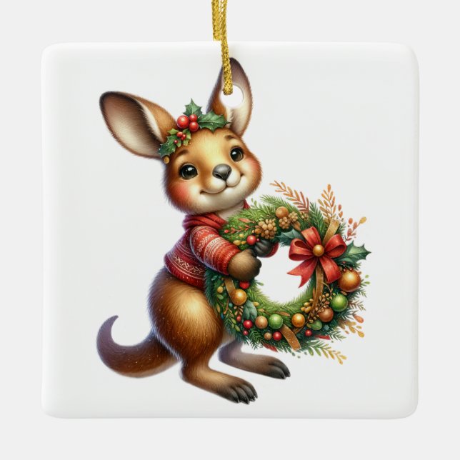 Personalized Kangaroo Australian Christmas Ceramic Ornament (Front)