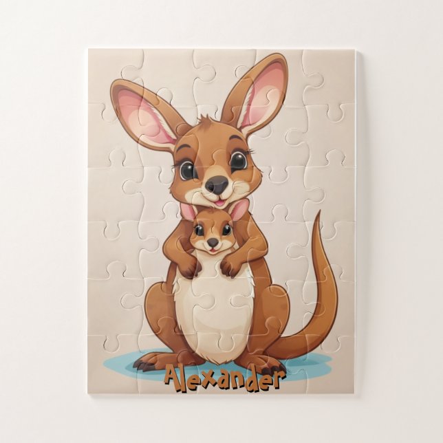 Personalized kangaroo with baby in pouch jigsaw puzzle (Vertical)
