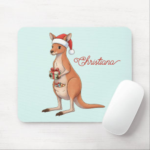 Personalized Kangaroo With Santa Hat Christmas Mouse Pad