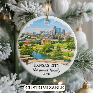 Personalized Kansas City Ornament, Custom Kansas Ceramic Ornament