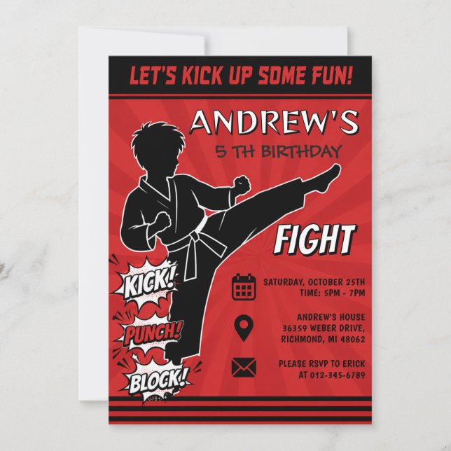 Personalized Karate Birthday Party Invitation (Front)