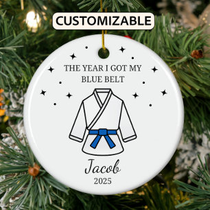Personalized Karate Blue Belt, Taekwondo Outfit Ceramic Ornament