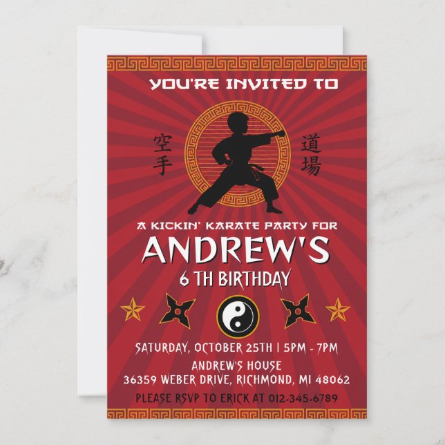 Personalized Karate Kung Fu Birthday  Invitation (Front)