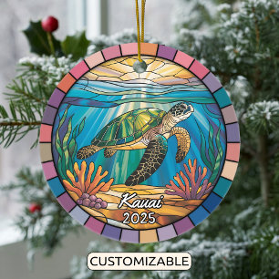 Personalized Kauai Ornament, Sea Turtle Ceramic Ornament