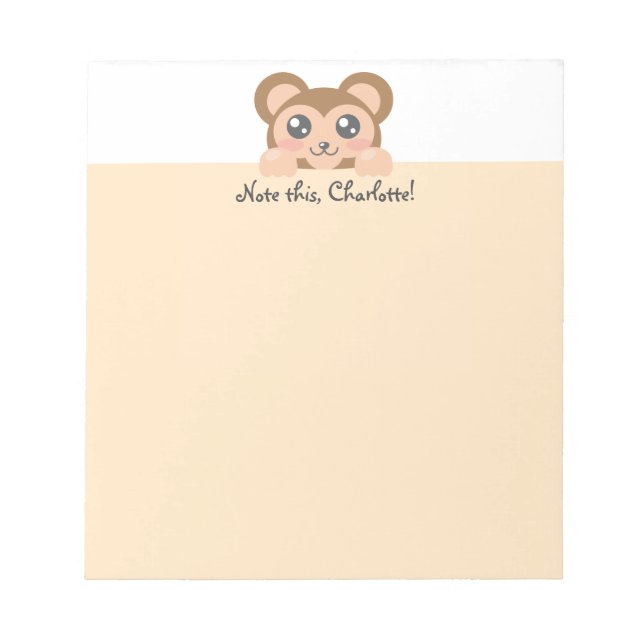 Personalized Kawaii Animal - Monkey Notepad (Front)
