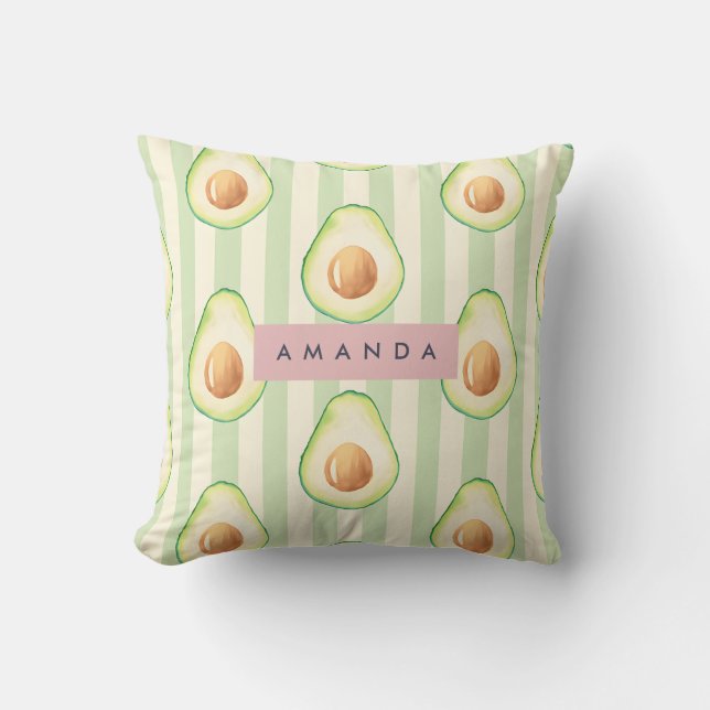 Personalized Kawaii Avocado Pattern Throw Pillow (Front)