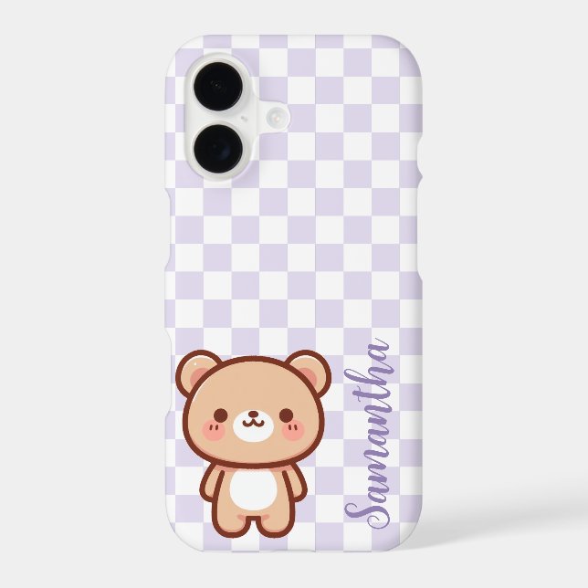 Personalized kawaii bear phone case, Purple iPhone Case (Back)