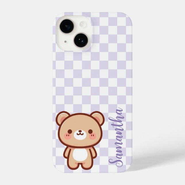 Personalized kawaii bear phone case, Purple iPhone Case (Back)
