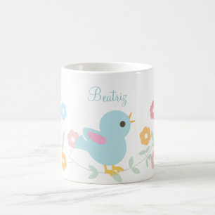 Personalized Kawaii Bird and Flowers Coffee Mug