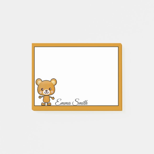 Personalized Kawaii Brown Bear Post-It Notes (Front)