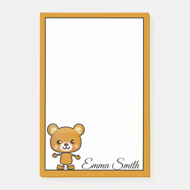 Personalized Kawaii Brown Bear Post-It Notes (Front)
