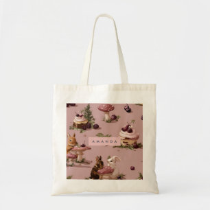 Personalized Kawaii Bunny & Berry Cupcake Pattern Tote Bag